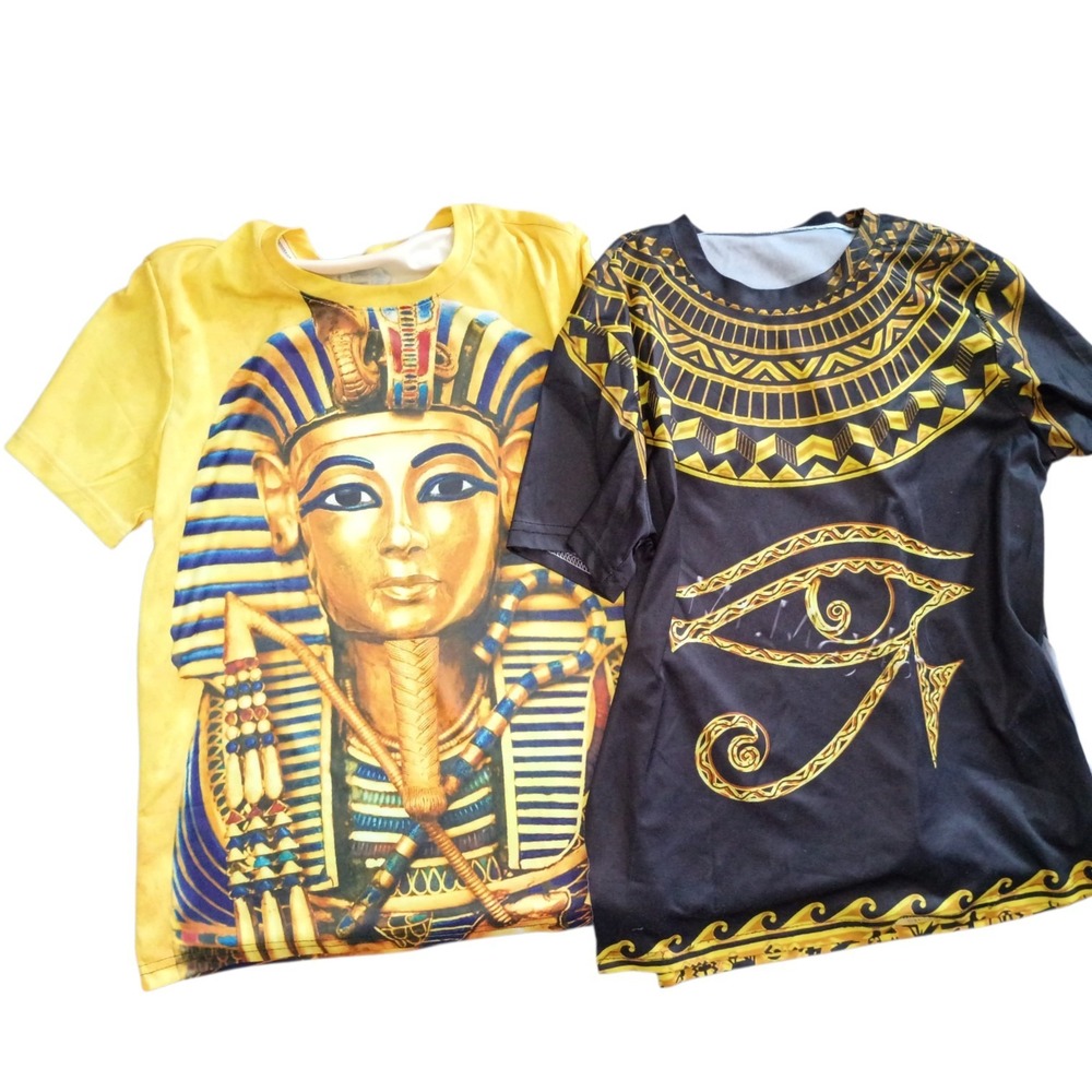 Egyptian Graphic T-Shirt Set King Tut Eye of Horus Yellow Black Gold Tee
